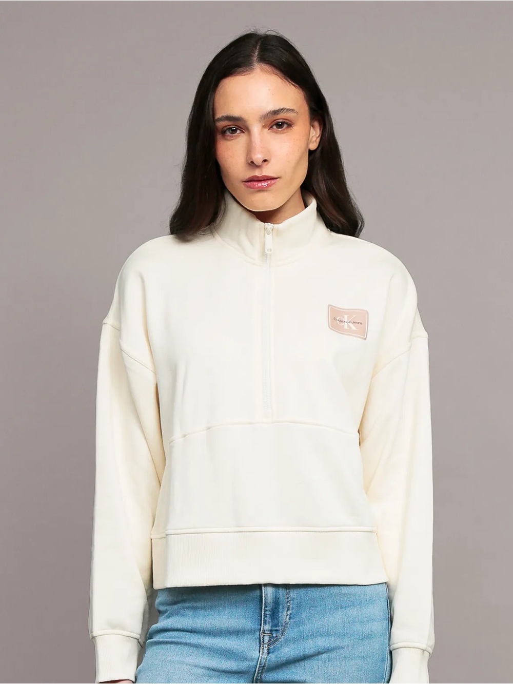 Calvin Klein Logo Half Zip Cropped Pullover